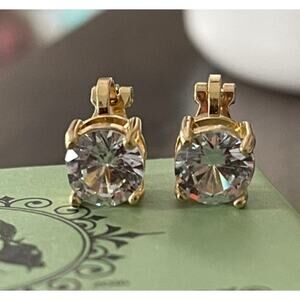 Thunaraz 14K Zirconia Gold Clip On Earrings Hypoallergenic Non Pierced NEW